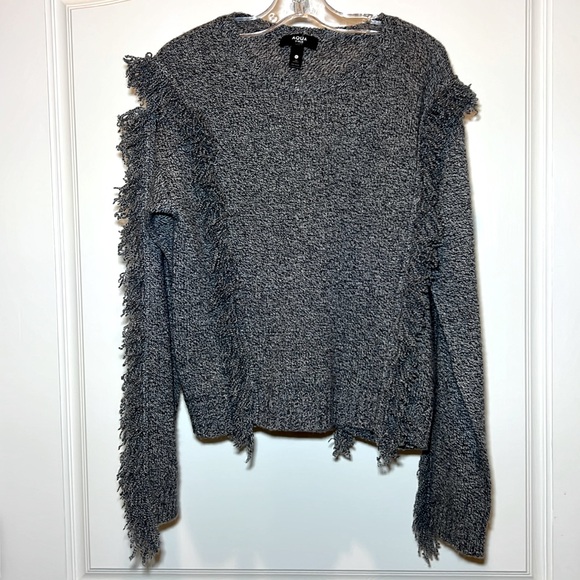 Aqua gray cashmere fringe sweater Sz XL - Picture 1 of 6